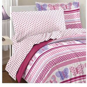 Pink and Purple Butterfly Twin Bedding Set